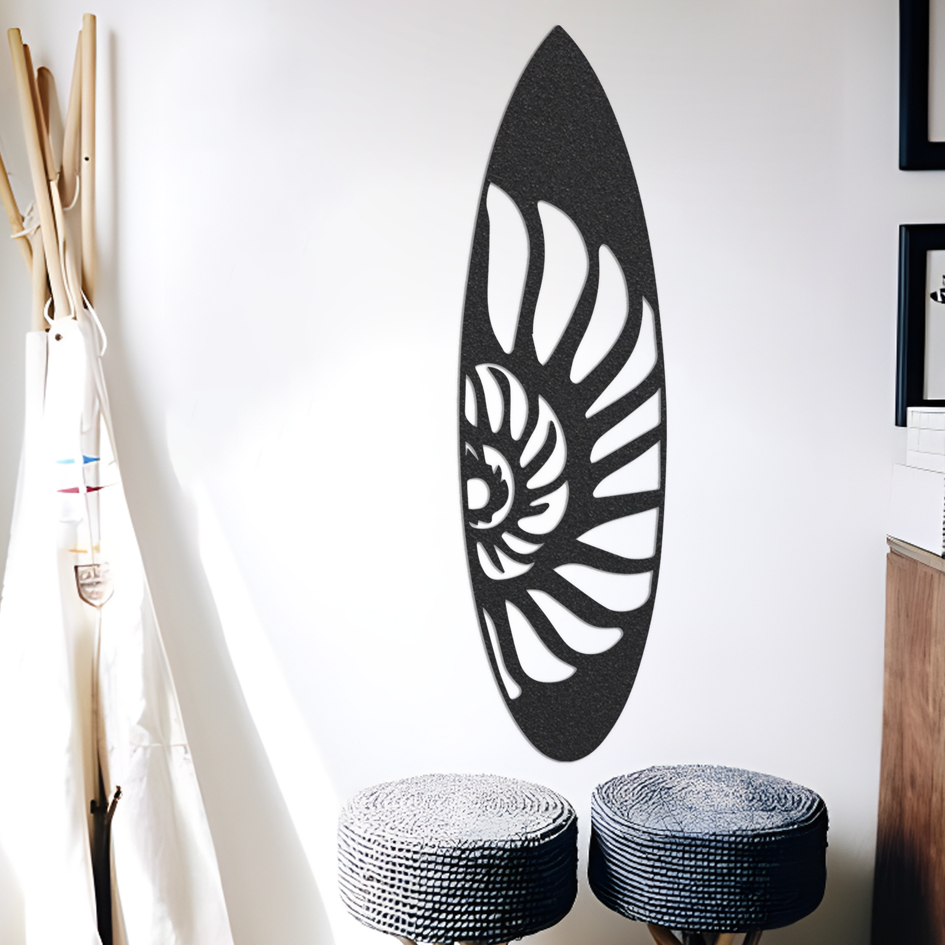 Metal Shell Surfboard Sign, Shell Surfboard Sign, Metal Surfboard Sign, Surfboard Sign, Door Hanger, Home Decor, Backyard Sign