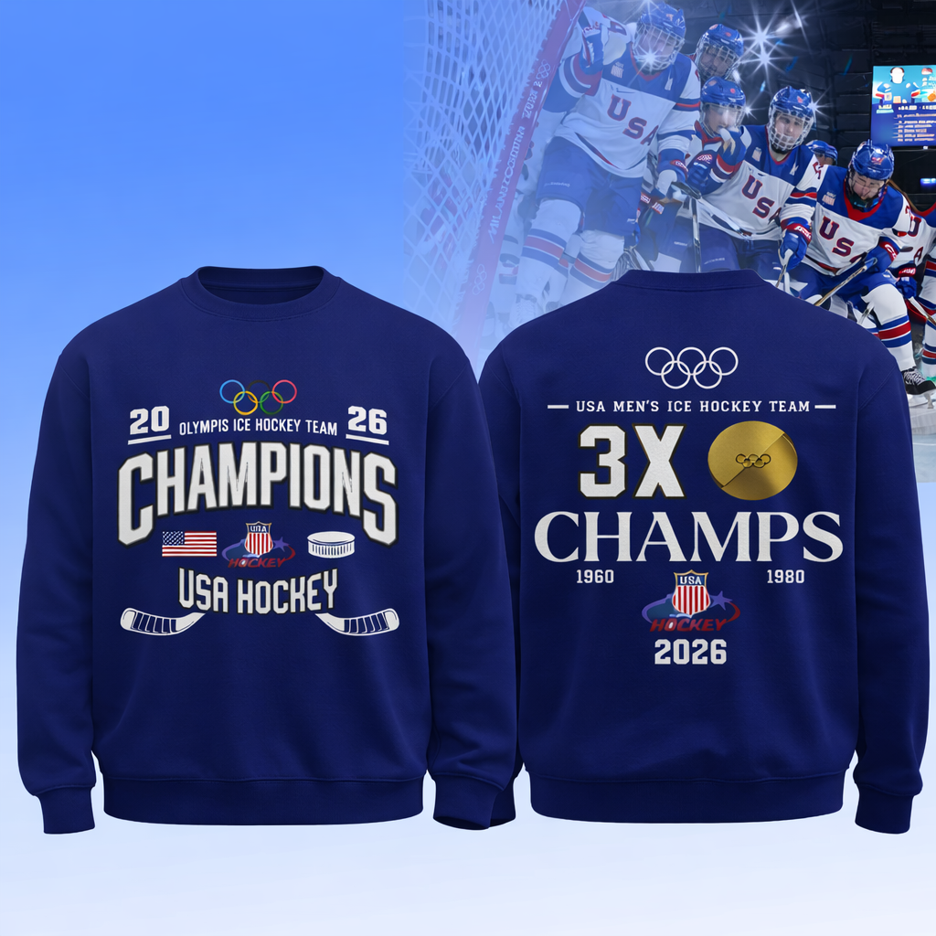 ,  Team USA 2026 Olympic Men’s Ice Hockey Champions Sweatshirt Limited Edition Blue