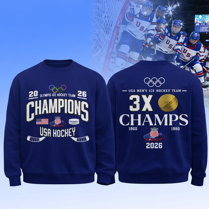 ,  Team USA 2026 Olympic Men’s Ice Hockey Champions Sweatshirt Limited Edition Blue