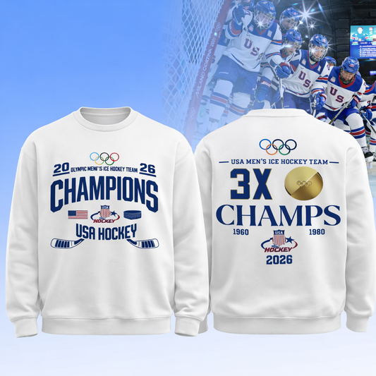 , Team USA 2026 Olympic Men’s Ice Hockey Champions Sweatshirt Limited Edition White