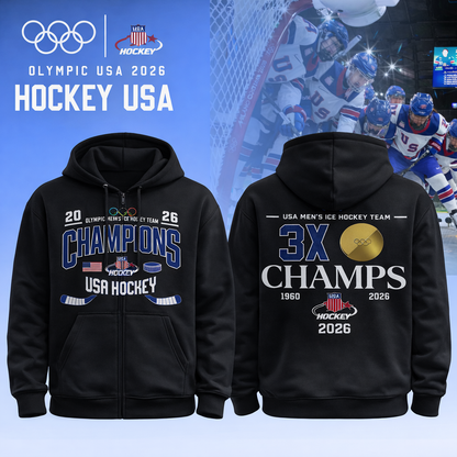 , Team USA 2026 Olympic Men’s Ice Hockey Champions ZipHoodie Limited Edition Black