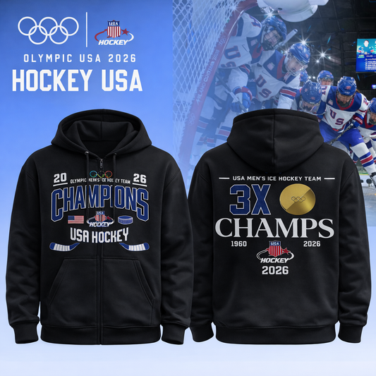 , Team USA 2026 Olympic Men’s Ice Hockey Champions ZipHoodie Limited Edition Black