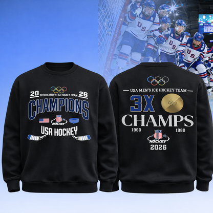 , Team USA 2026 Olympic Men’s Ice Hockey Champions Sweatshirt Limited Edition Black