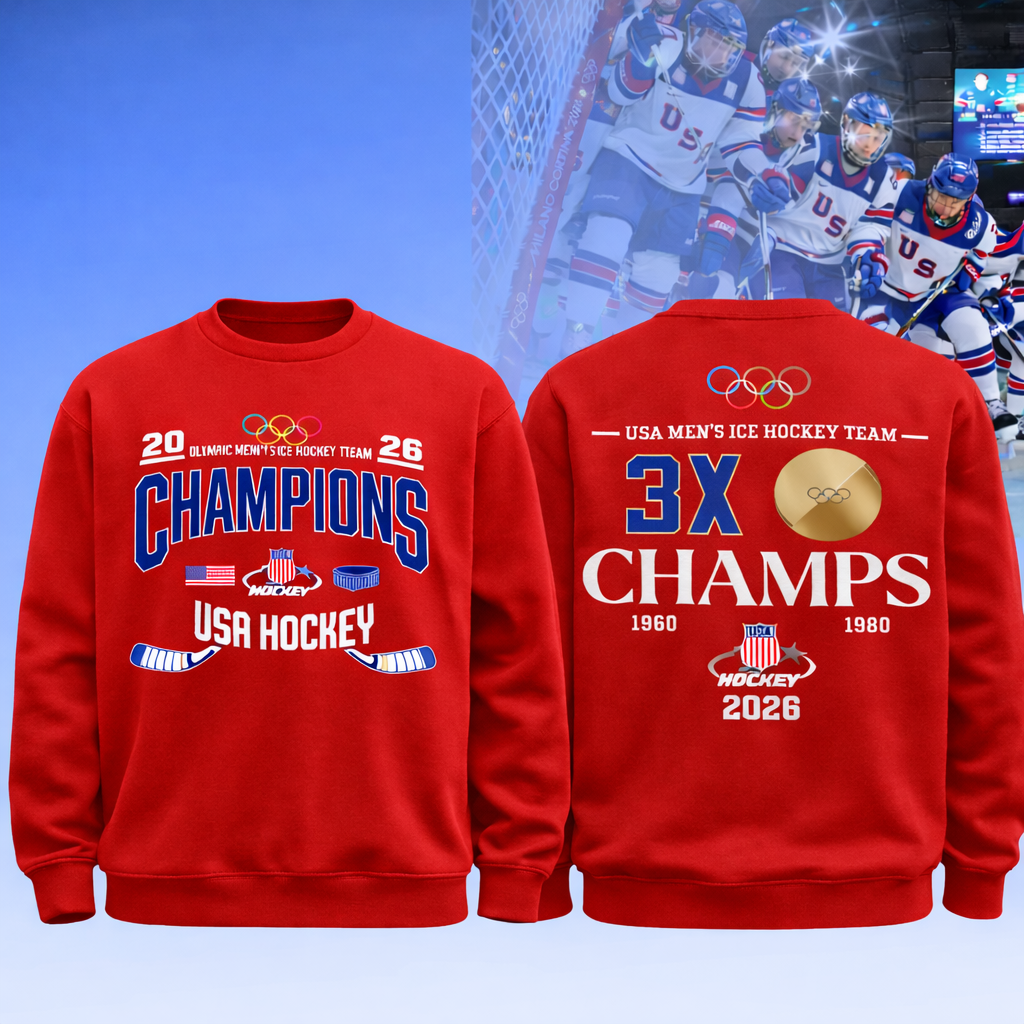 , Team USA 2026 Olympic Men’s Ice Hockey Champions Sweatshirt Limited Edition Red