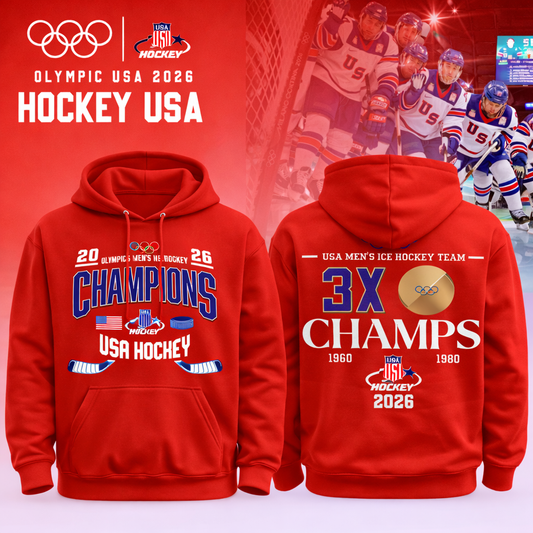 , Team USA 2026 Olympic Men’s Ice Hockey Champions Hoodie Limited Edition Red