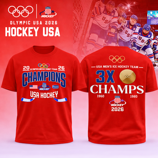 , Team USA 2026 Olympic Men’s Ice Hockey Champions Tshirt Limited Edition Red
