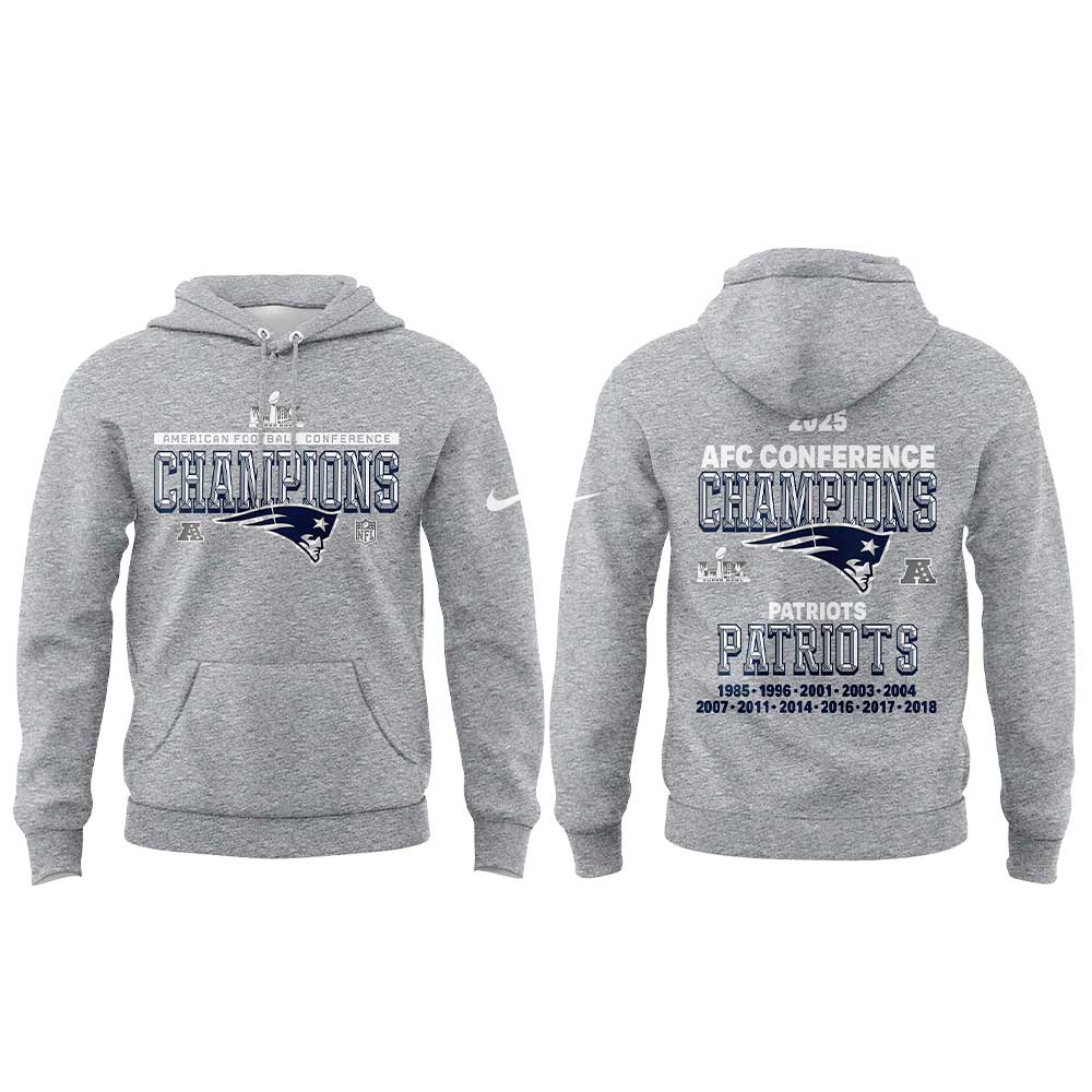 NE Patriots 2025 AFC Champions Gray Hoodie