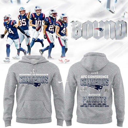 NE Patriots 2025 AFC Champions Gray Hoodie