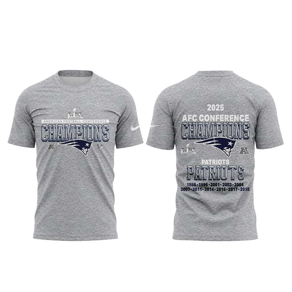 NE Patriots 2025 AFC Champions Gray Shirt