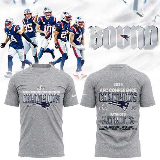 NE Patriots 2025 AFC Champions Gray Shirt