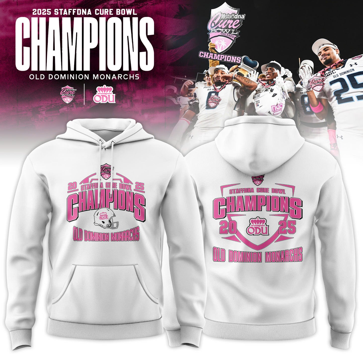 Old Dominion Monarchs 2025 Cure Bowl Champions Hoodie