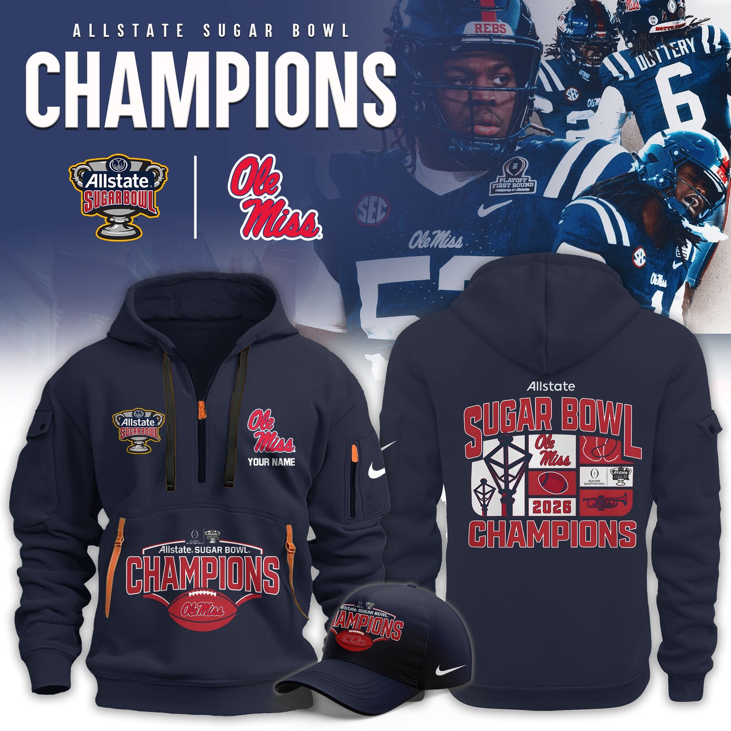 Ole Miss Rebel 2026 AllState Sugar Bowl Champions Limited New Hoodie