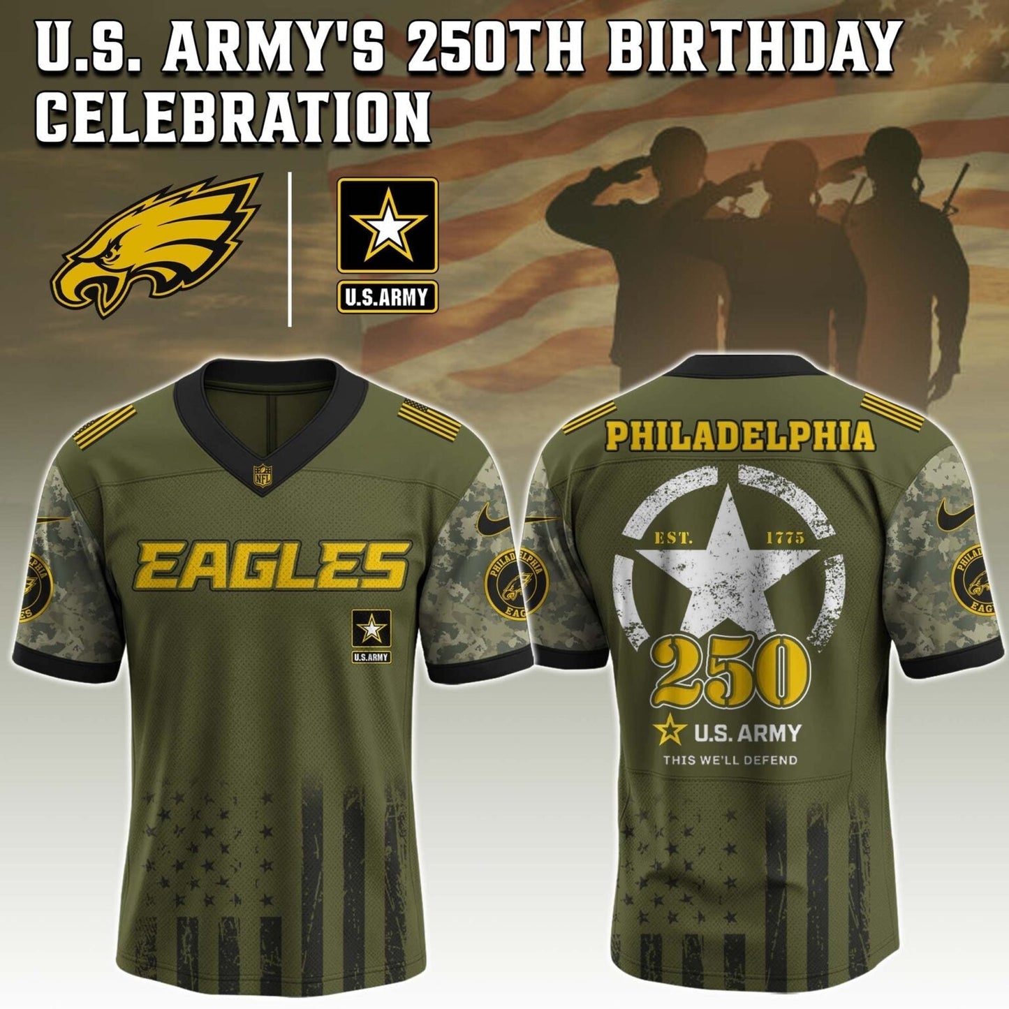 Philadelphia Eagles x U.S. ARMY'S 250TH Birthday Special Edition Jersey - Tycheco
