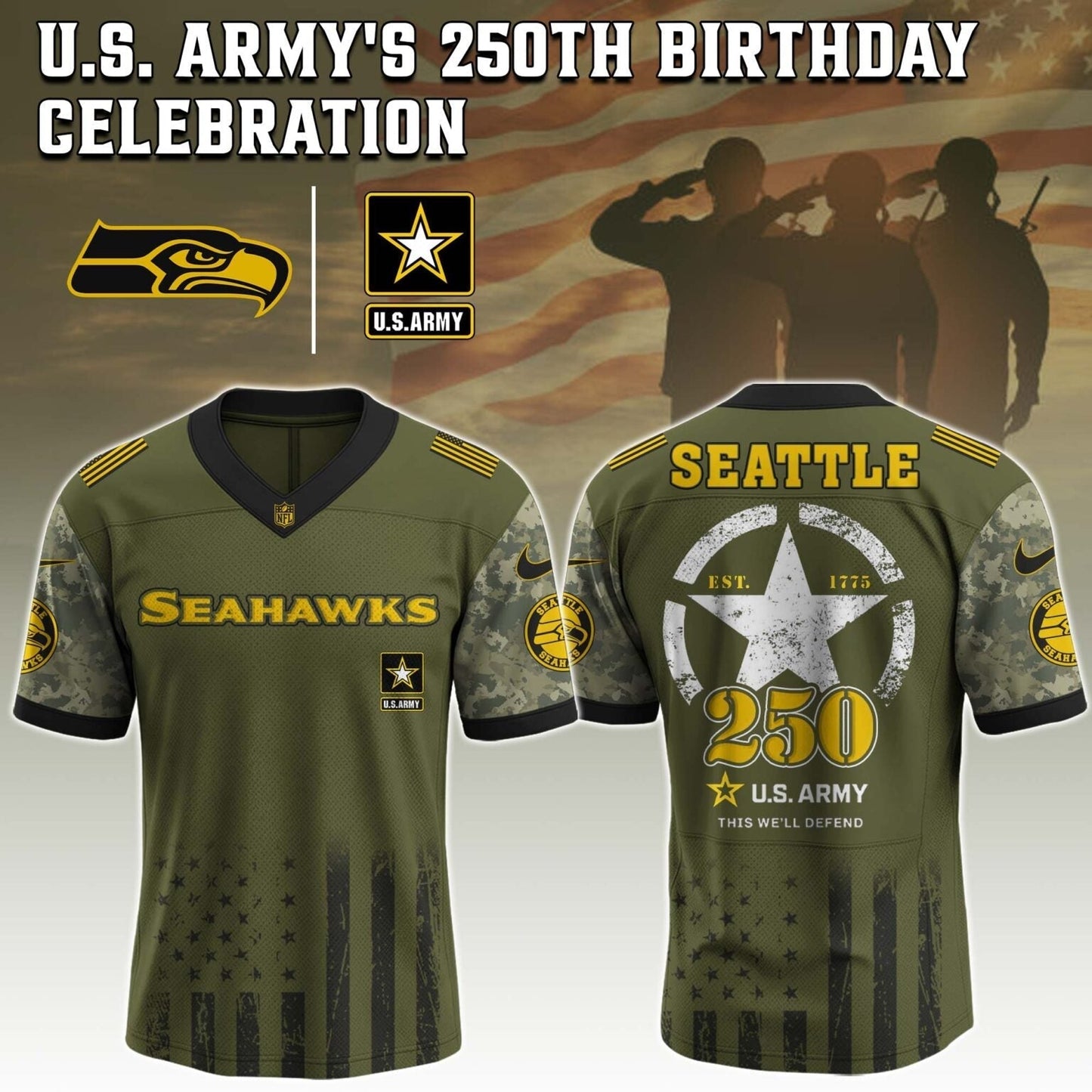 Seattle Seahawks x U.S. ARMY'S 250TH Birthday Special Edition Jersey - Tycheco