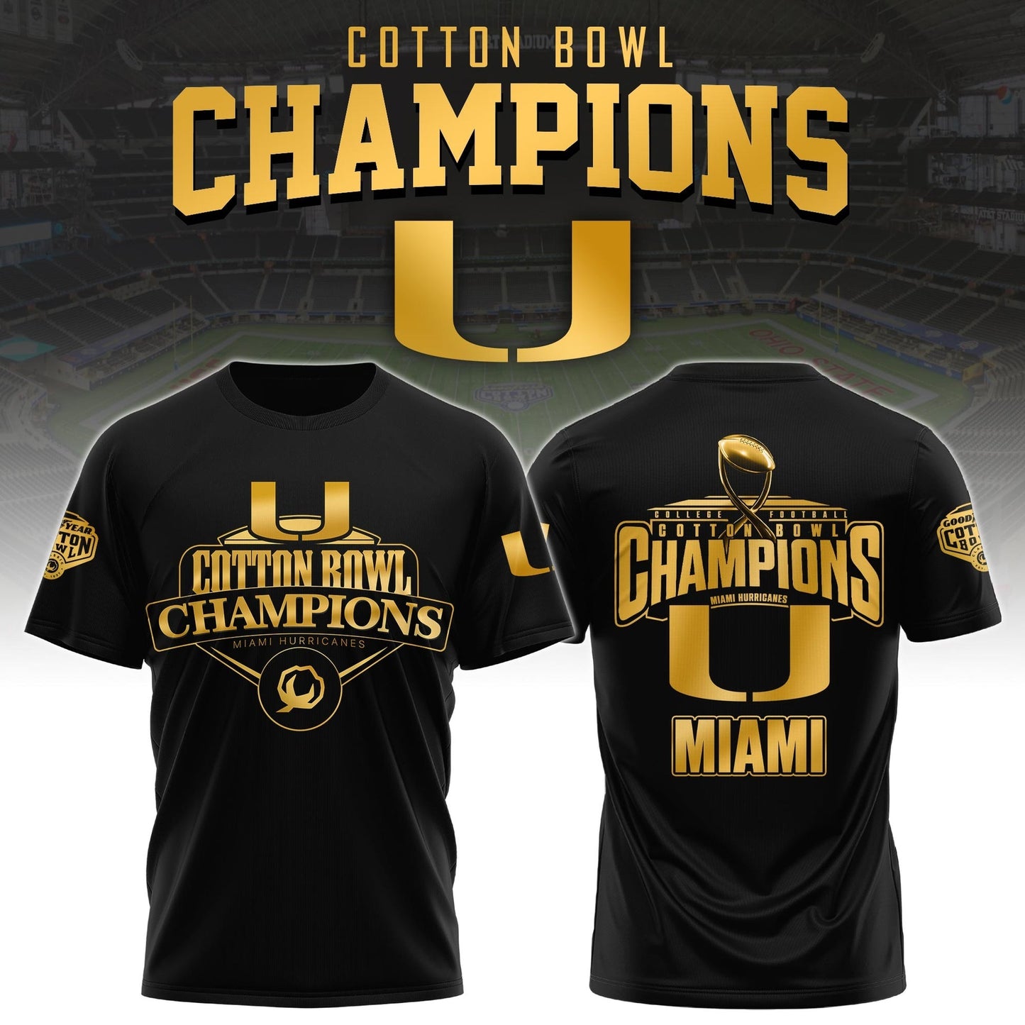 Miami Hurricanes Football Cotton Bowl Champions 2025 Combo T-Shirt