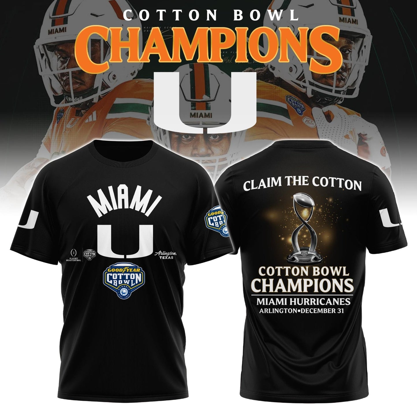 Miami Hurricanes Football Cotton Bowl Champions 2025 Combo T-Shirt