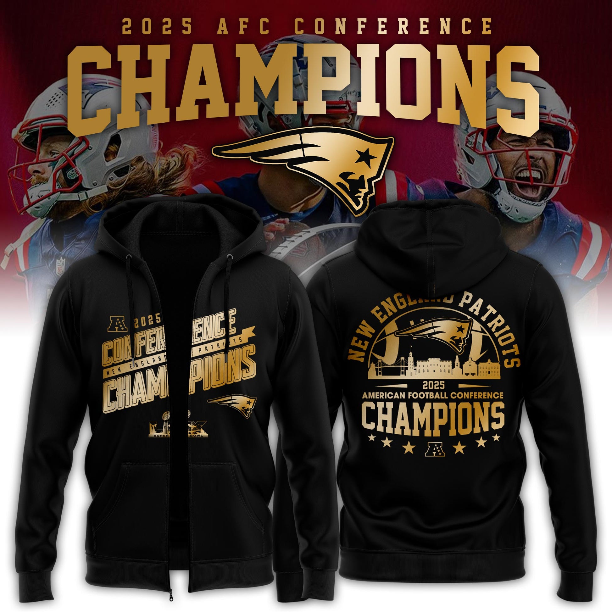 NEPatriots x 2025 AFC Conference Champions Hoodie Zip V2