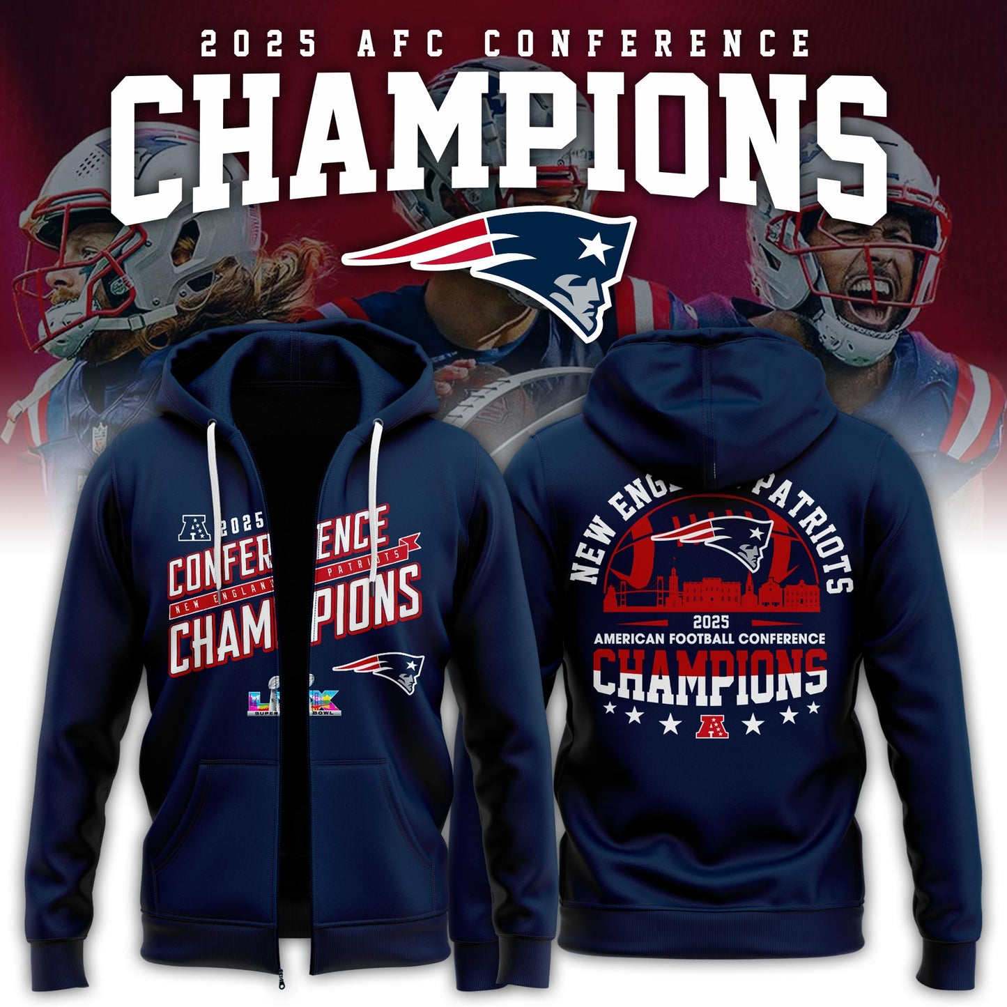 NEPatriots x 2025 AFC Conference Champions Hoodie Zip V1