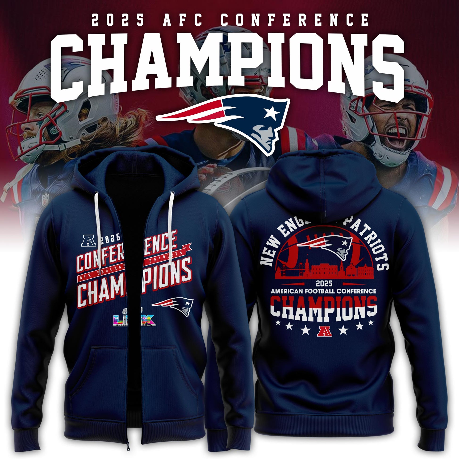 NEPatriots x 2025 AFC Conference Champions Hoodie Zip V1
