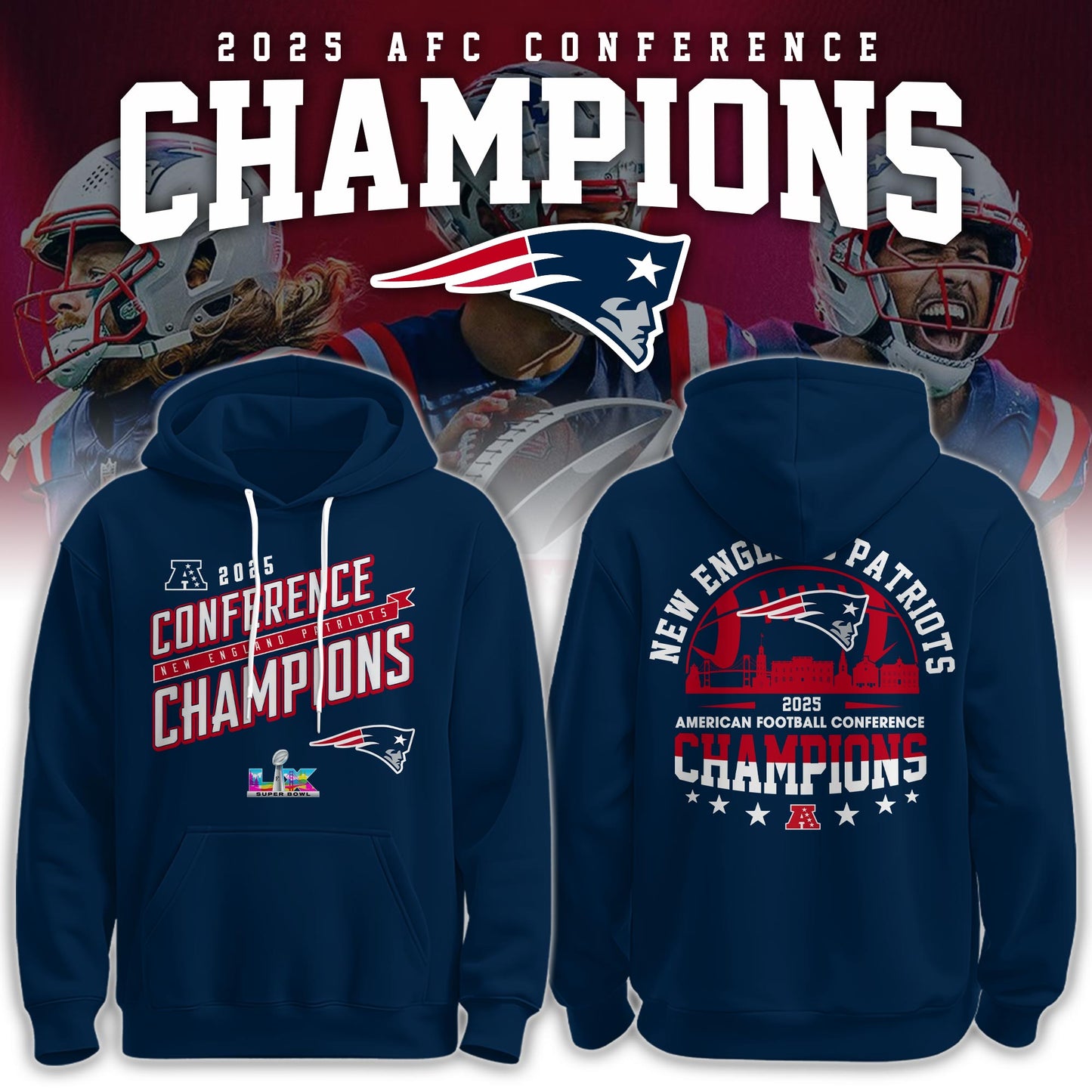 NEPatriots x 2025 AFC Conference Champions Hoodie V1