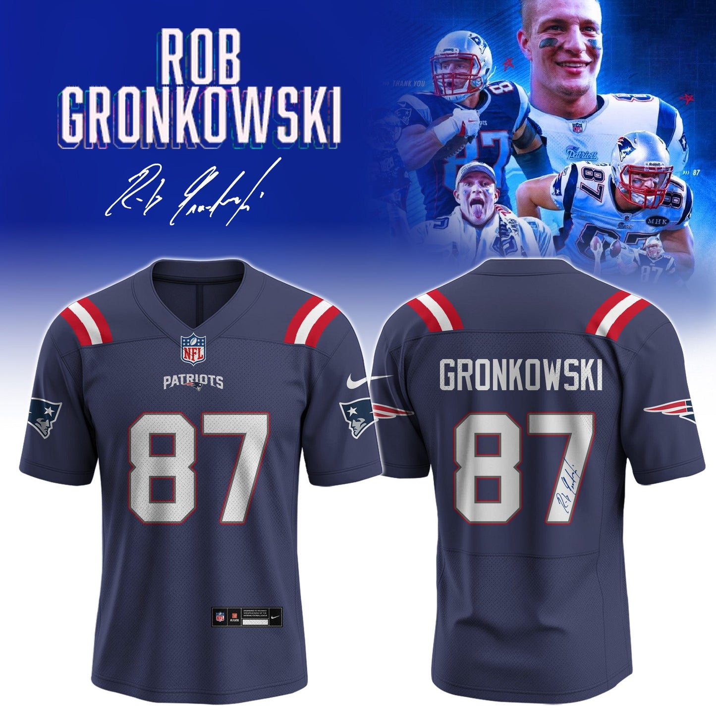 Rob Gronkowski Official Signed Jersey Patriots Away Legend