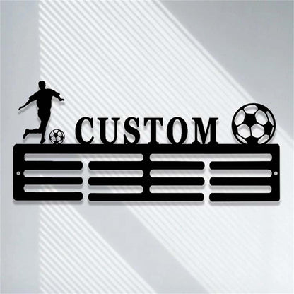 Personalized Soccer Medal Holder,Custom Soccer Name Medal Hanger,2 Rungs for Medals & Ribbons,Soccer Award Display,Soccer Medal Display
