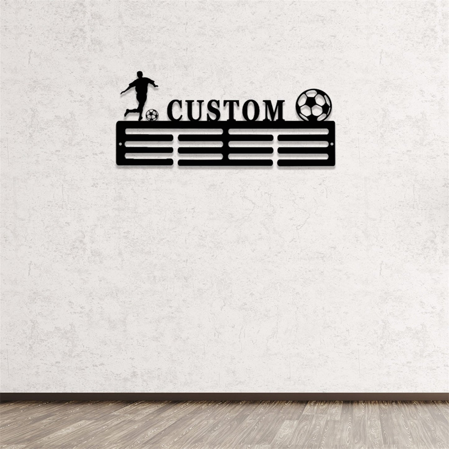 Personalized Soccer Medal Holder,Custom Soccer Name Medal Hanger,2 Rungs for Medals & Ribbons,Soccer Award Display,Soccer Medal Display