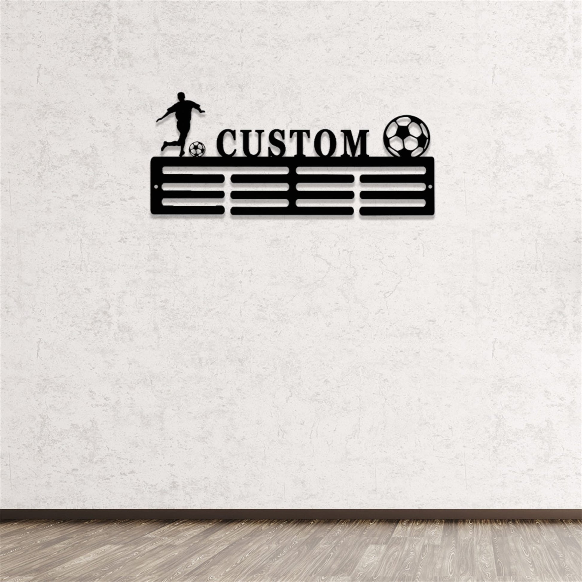 Personalized Soccer Medal Holder,Custom Soccer Name Medal Hanger,2 Rungs for Medals & Ribbons,Soccer Award Display,Soccer Medal Display