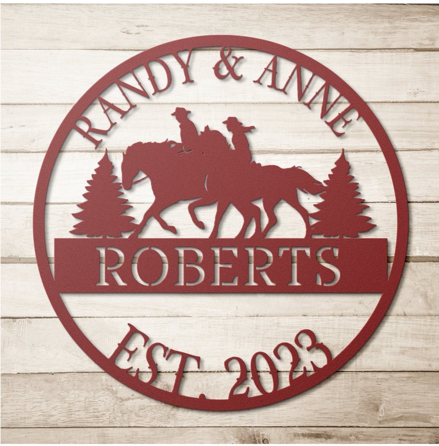 Horse Riding Wedding Sign, Wedding Gift, Last Name Established Sign, Family Name Sign, Metal Horse Sign, Wedding Monogram, Couple Gift