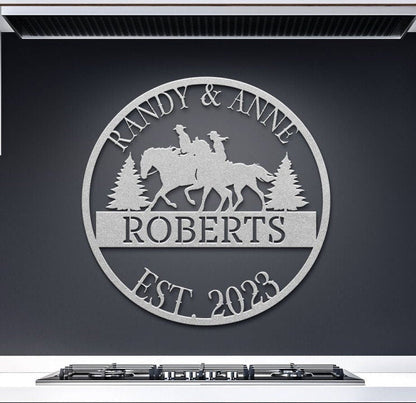 Horse Riding Wedding Sign, Wedding Gift, Last Name Established Sign, Family Name Sign, Metal Horse Sign, Wedding Monogram, Couple Gift