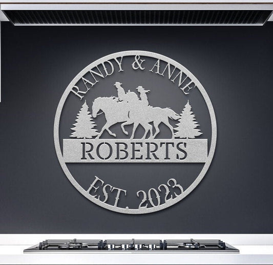 Horse Riding Wedding Sign, Wedding Gift, Last Name Established Sign, Family Name Sign, Metal Horse Sign, Wedding Monogram, Couple Gift