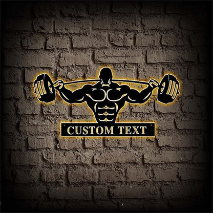 Custom Gym Sign With Lights,Powerlifting Sport Metal Wall Art,Personalized Fitness Room Sign,Powerlifting Home Decor,Gym Metal Wall Decor
