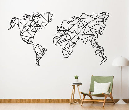 Geometric World Map Metal Art / World Compass Metal Art / Personalized Metal Art / Map Sign / Indoor Home Decor