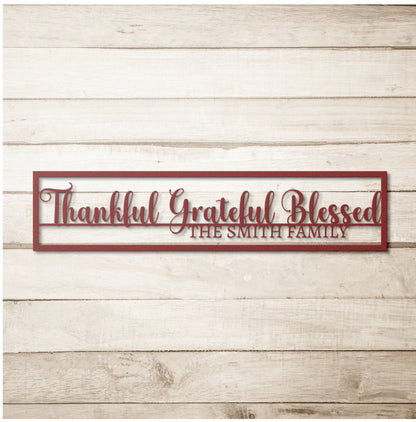 Thankful Grateful Blessed Metal Sign, Personalized Family Name Wall Art, Metal Scripture Wall Art, Custom Metal Name Sign, Large Metal Sign