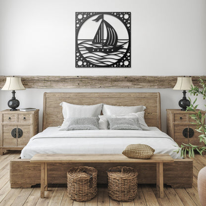 Sail Boat Metal Sign, Sea Waves Wall Decor, Sail Boat in Ocean Metal Sign, Decorative Sea View Wall Art, Wall Hanging Sea Metal Decor