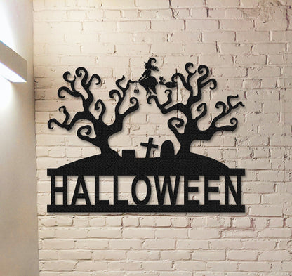 Witch Metal Sign,Halloween Gift,Grave Halloween Sign,Halloween Door Decor,Witch Halloween Decor,Witch on a broom wall art,Door Hanger