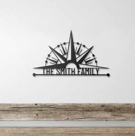 Personalized Family Name Metal Sign, Compass Wall Art, Outdoor Patio Metal Sign, Last Name Sign, Front Porch Decor, Custom Metal Name Sign