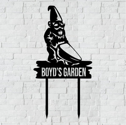 Personalized Gnome Metal Stake Sign | Garden Gnome Stake Sign | Garden Name Sign | Outdoor Metal Decor | Gnome Metal Stake Name Sign