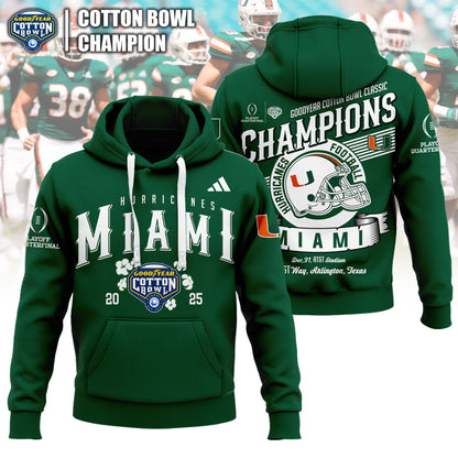 Miami Hurricanes NCAA 2025-2026 Goodyear Cotton Bowl Classic Champions Hoodie