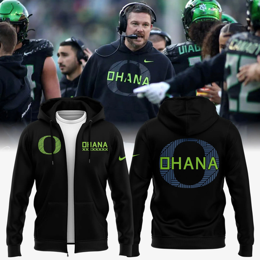 Men's Black Oregon Football Ohana Club Zip Hoodie