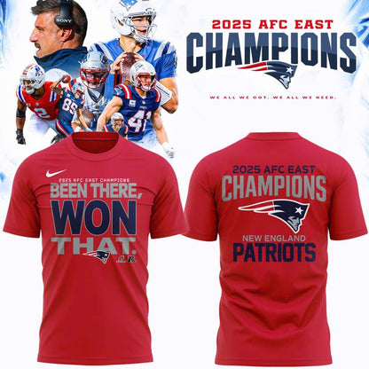 Official New England Patriots 2025 AFC East Division Champions "Been There Won That" T-Shirt - Red V2 (Updated Version)