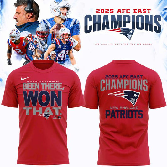 Official New England Patriots 2025 AFC East Division Champions "Been There Won That" T-Shirt - Red V2 (Updated Version)