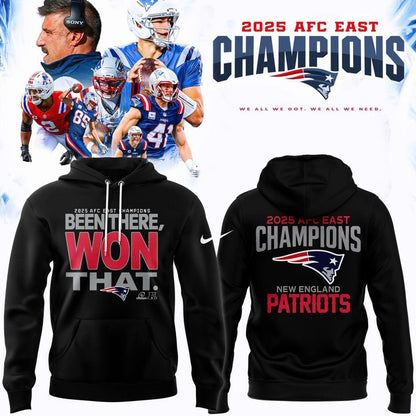 Official New England Patriots 2025 AFC East Division Champions "Been There Won That" Hoodie - Black (Updated Version)