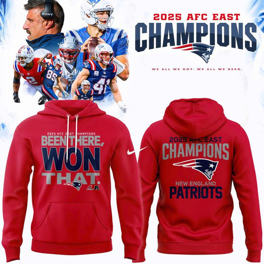 Official New England Patriots 2025 AFC East Division Champions "Been There Won That" Hoodie - Red (Updated Version)
