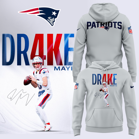 NE Patriots Drake Maye Hoodie - Gray
