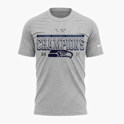 Seattle Seahawks Heather Gray 2025 NFC Champions Locker Room Trophy Collection Tshirt
