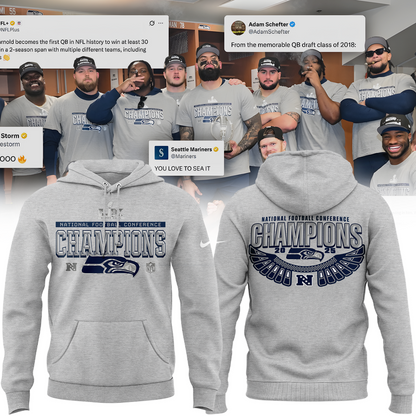 Seattle Seahawks Heather Gray 2025 NFC Champions Locker Room Trophy Collection Hoodie