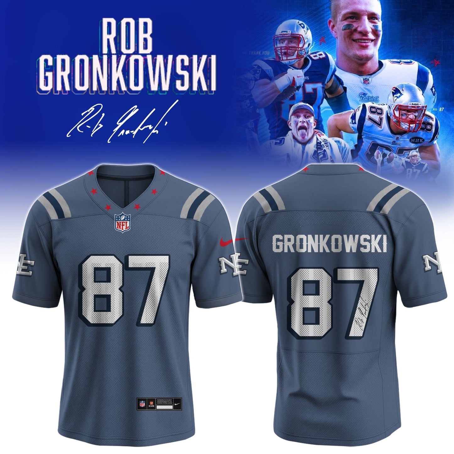 Rob Gronkowski Official Signed Jersey Patriots Away Legend