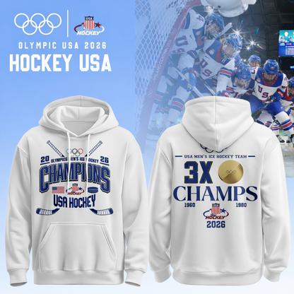 , Team USA 2026 Olympic Men’s Ice Hockey Champions Hoodie Limited Edition White