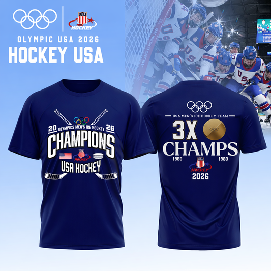 ,  Team USA 2026 Olympic Men’s Ice Hockey Champions Tshirt Limited Edition Blue